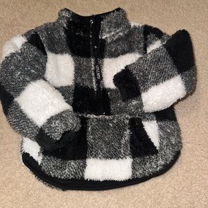 Little Bipsy  Black and White Plaid Sherpa Quarter Zip 12-18 month